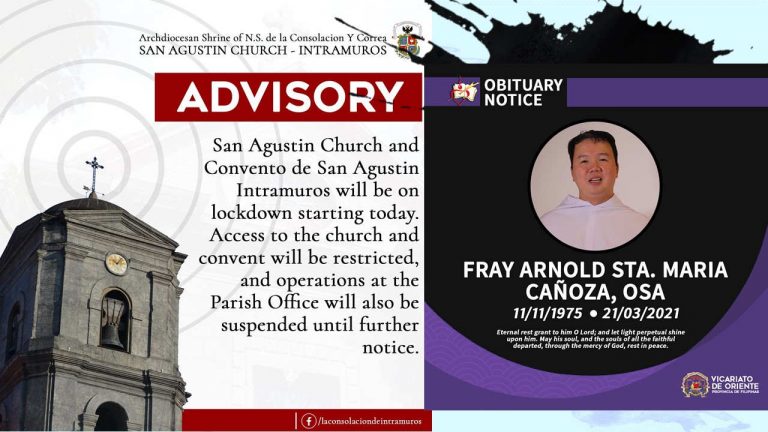 Father Priest, nasawi sa COVID-19 inilockdown ang San Agustin Church