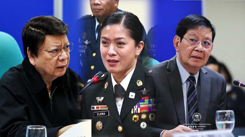 Rodante Marcoleta questions Colonel Jacquelyn Cloma at the Commission on Appointments hearing in Pasay City.